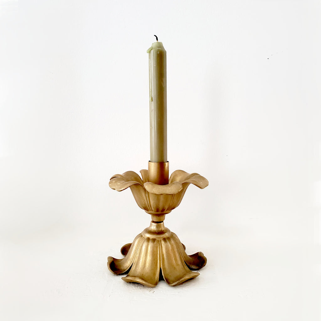 Vintage style brass flower candle holder made in New Orleans