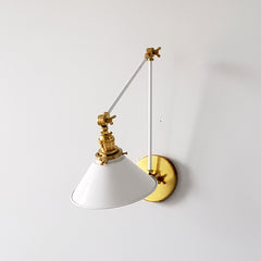 White and brass cora adjustable sconce bedside lamp open shelving sconces
