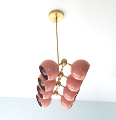 Peach and brass long chandelier midcentury modern inspired italian design stilnovo design home decor
