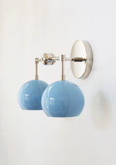 Light Blue and chrome two light mid century modern wall sconce - side view