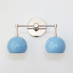 Light Blue and chrome two light mid century modern wall sconce