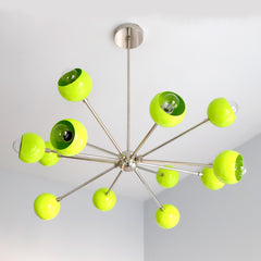 Neon Green and chrome modern sputnik style chandelier by Sazerac Stitches