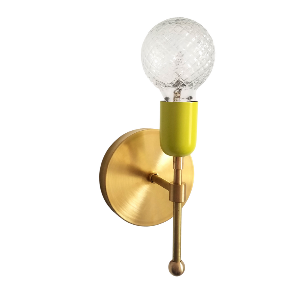 chartreuse neon green and brass wall sconce