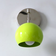 chrome and chartreuse mid century modern inspired wall sconce