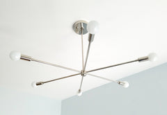 modern chrome chandelier with six arms