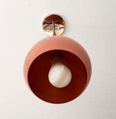 chrome and peach midcentury modern inspired large globe pendant light