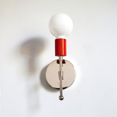 Chrome and red simple modern wall sconce bathroom remodel