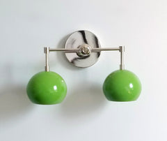 Green and Chrome modern wall sconce with two sockets