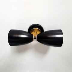 Black and Gold Art deco lighting two light wall sconce bathroom wall sconce horizontal view