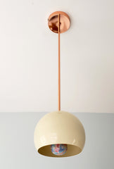 polished Copper and Cream globe pendant lighting inspired by mid century modern MCM decor