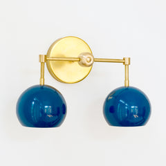 Brass and Grey blue two light mid century modern sconce - other side view