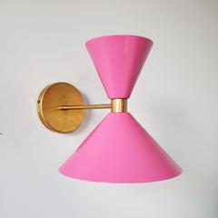 Pink & Brass Mid century modern inspired cone wall sconce