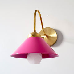 bright pink and brass midcentury modern inspired farmhouse wall sconce