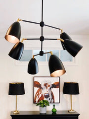 Black and brass modern chandelier with 6 lights