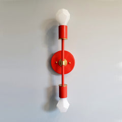 Modern Poppy Orange and brass two ligth wall sconce or flush mount ceiling light fixture