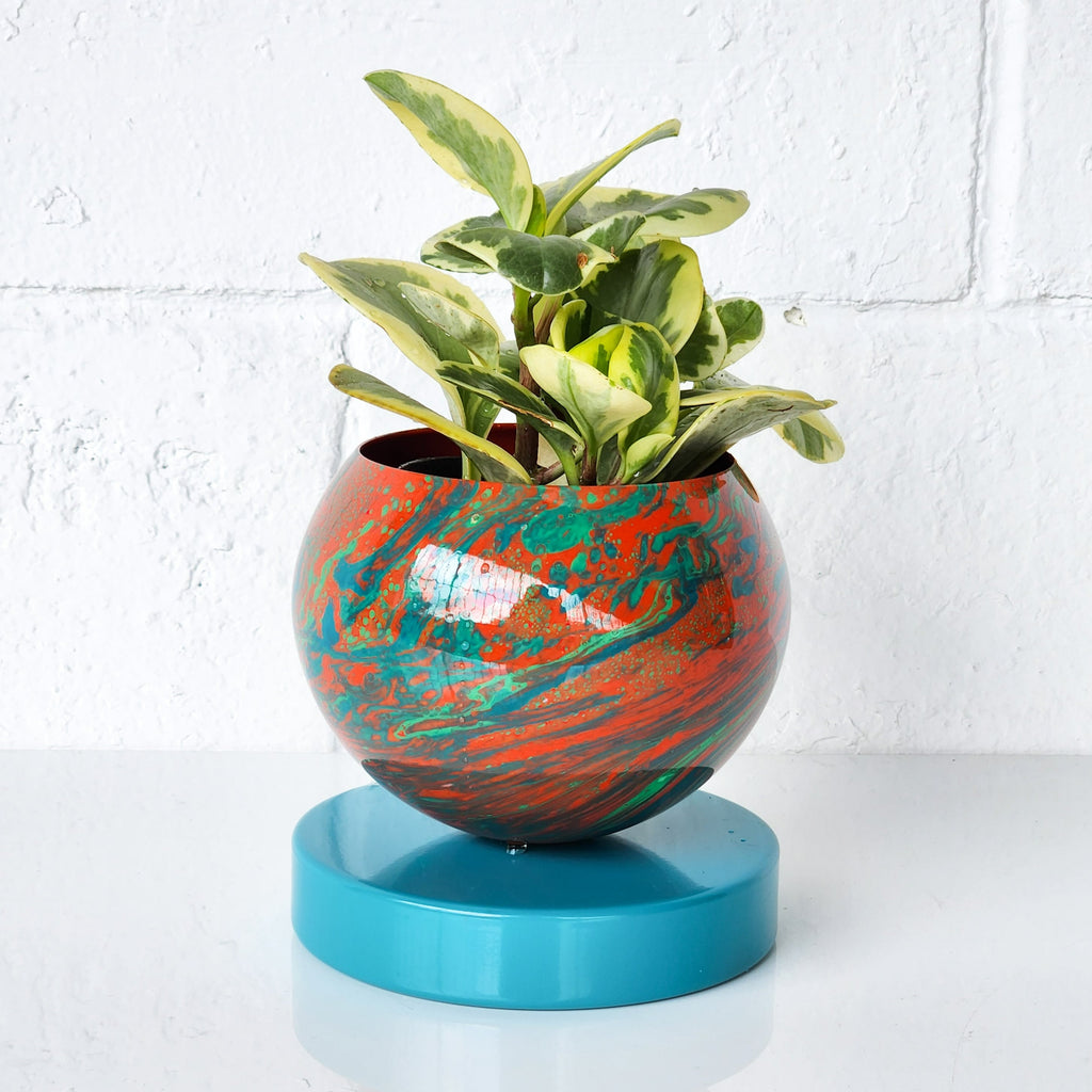 Flame, Teal, & Green Marbled Planter