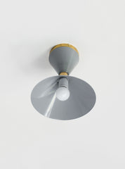Grey & Brass flushmount ceiling light in a mid century modern style