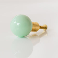 Kids bedroom mint and brass gumball inspired cabinet drawer pull made by Sazerac Stitches