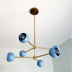 Brass and Hydrangea Blue Loa Annunciation chandelier by Sazerac Stitches