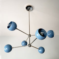 Chrome and Light Blue Midcentury inspired chandelier by Sazerac Stitches
