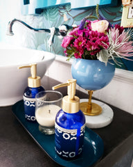 hydrangea blue marble and brass raised loa planter vase by sazerac stitches