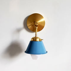 Light Blue and Brass Adjustable cone wall sconce colorful lighting childrens decor