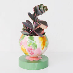 Pastel Green & Pink Painted Loa Planter