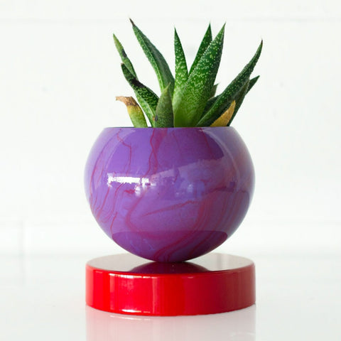 Purple Marbled Planter on a Red Base