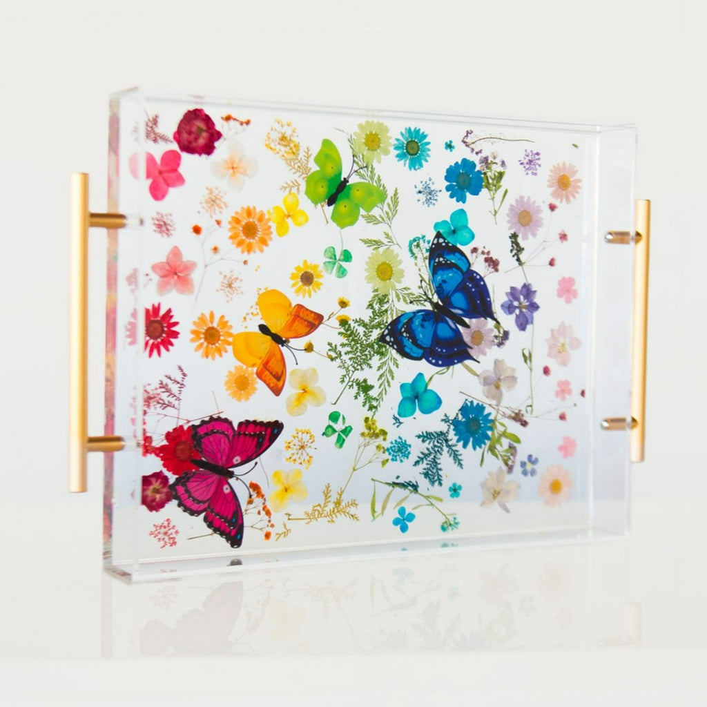Rainbow Floral with Butterflies Tray