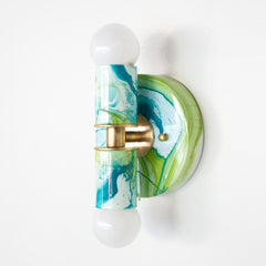 White, Teal & Chartreuse Marbled Small Thalia Sconce
