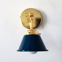 Dark teal and brass adjustable cone sconce