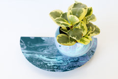 Lagoon, Light Blue, & Periwinkle Marbled Demilune Planter