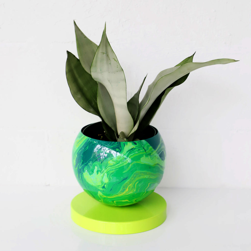 Green and Neon Chartreuse marbled planter