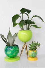 Green and Neon Chartreuse marbled planters