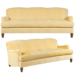 Yellow english roll arm traditional styled velvet sofa in luxurious velvet fabric