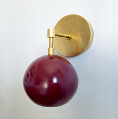 black cherry maroon and brass single wall sconce