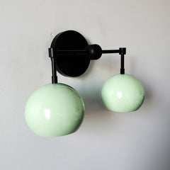 Mint and matte black two light mid century modern wall sconce light