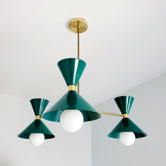 Emerald Green and Brass Mid Century modern chandelier