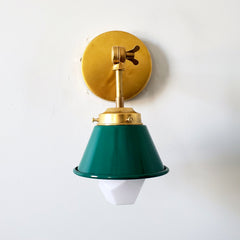 Mermaid Green & Brass modern cone wall sconce with adjustable swivel