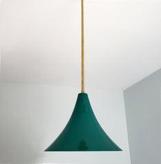 emerald green and brass cone pendant shade kitchen island lighting midcentury modern inspired
