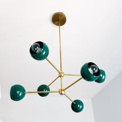 Mermaid Green and brass modern chandelier with midcentury modern inspiration
