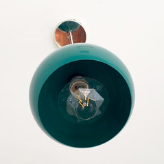 Emerald Green and chrome midcentury modern inspired globe pendant lighting