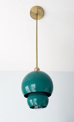 Dark green and brass nesting pendant light atomic style midcentury modern inspired single pendant lighting