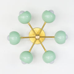 Mint and brass mid century modern small chandelier or flushmount ceiling light fixture