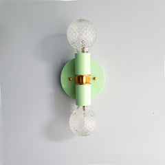 Mint and Brass two light wall sconce or flush mount ceiling light fixture in a bright vibrant color and mid century modern or art deco design