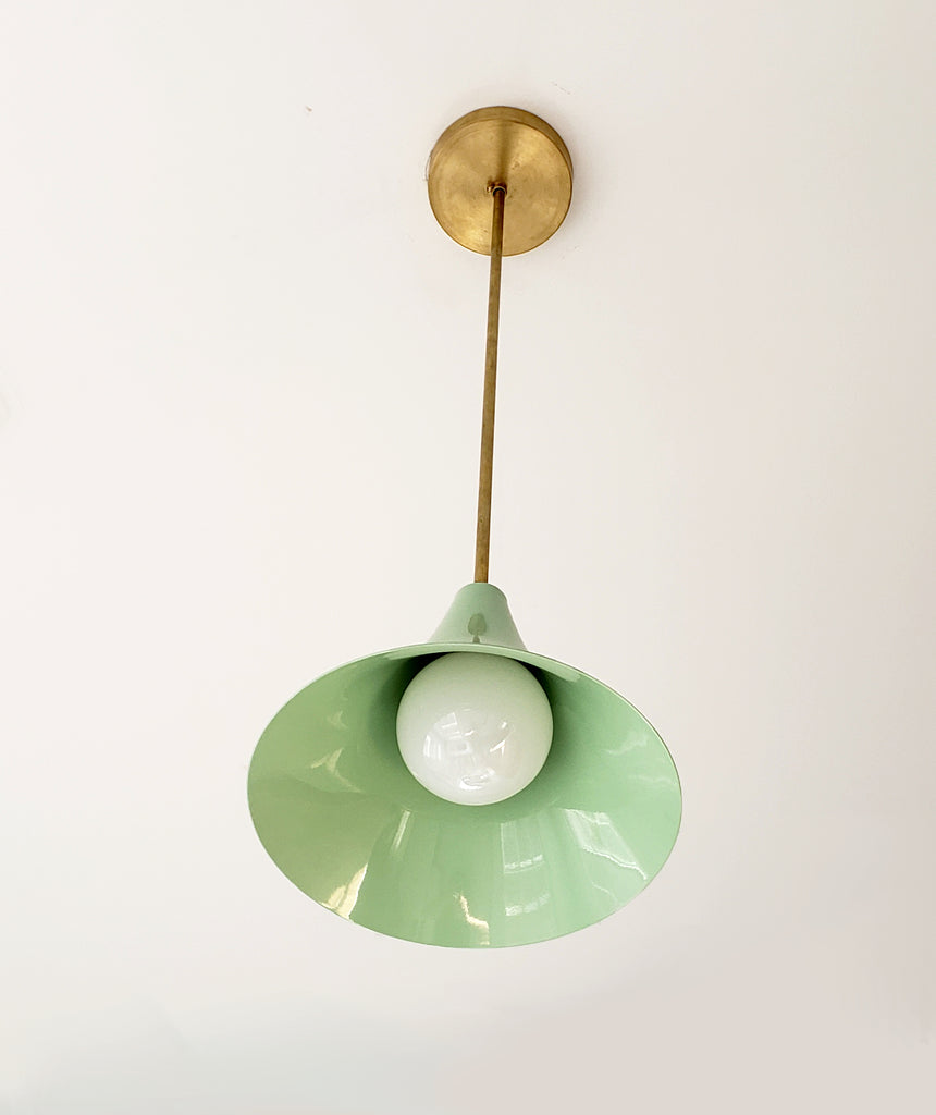 Mint and brass cone pendant shade kitchen island lighting midcentury modern inspired