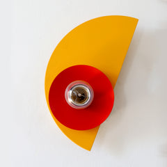 Mustard, poppy red and Pink Kin sconce from the front-1