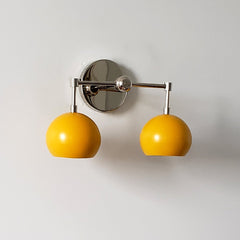 Chrome and Mustard two light wall sconce with midcentury modern shades