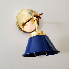 Navy and Brass adjustable cone wall sconce by sazerac stitches