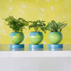 Neon Green & Pastel Blue Marbled Planters